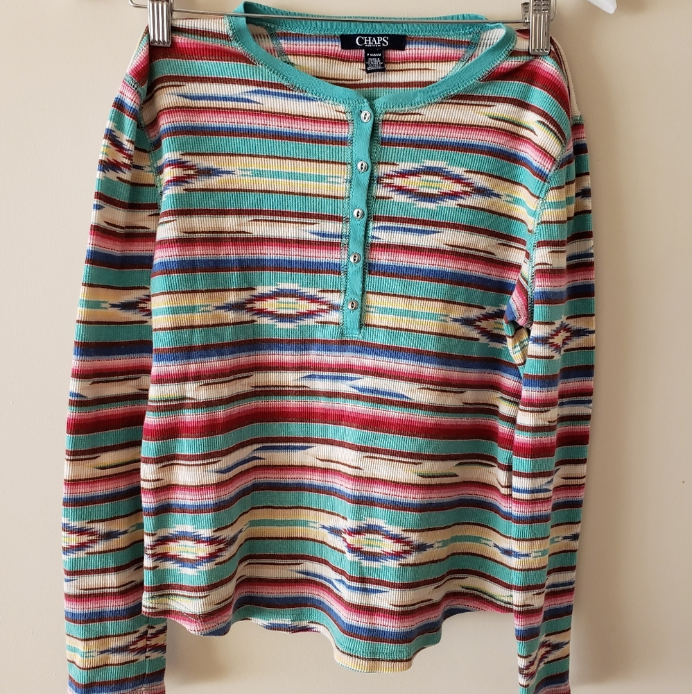 Chaps Western Aztec Women's Colorful Shirt With Silver Buttons Size S